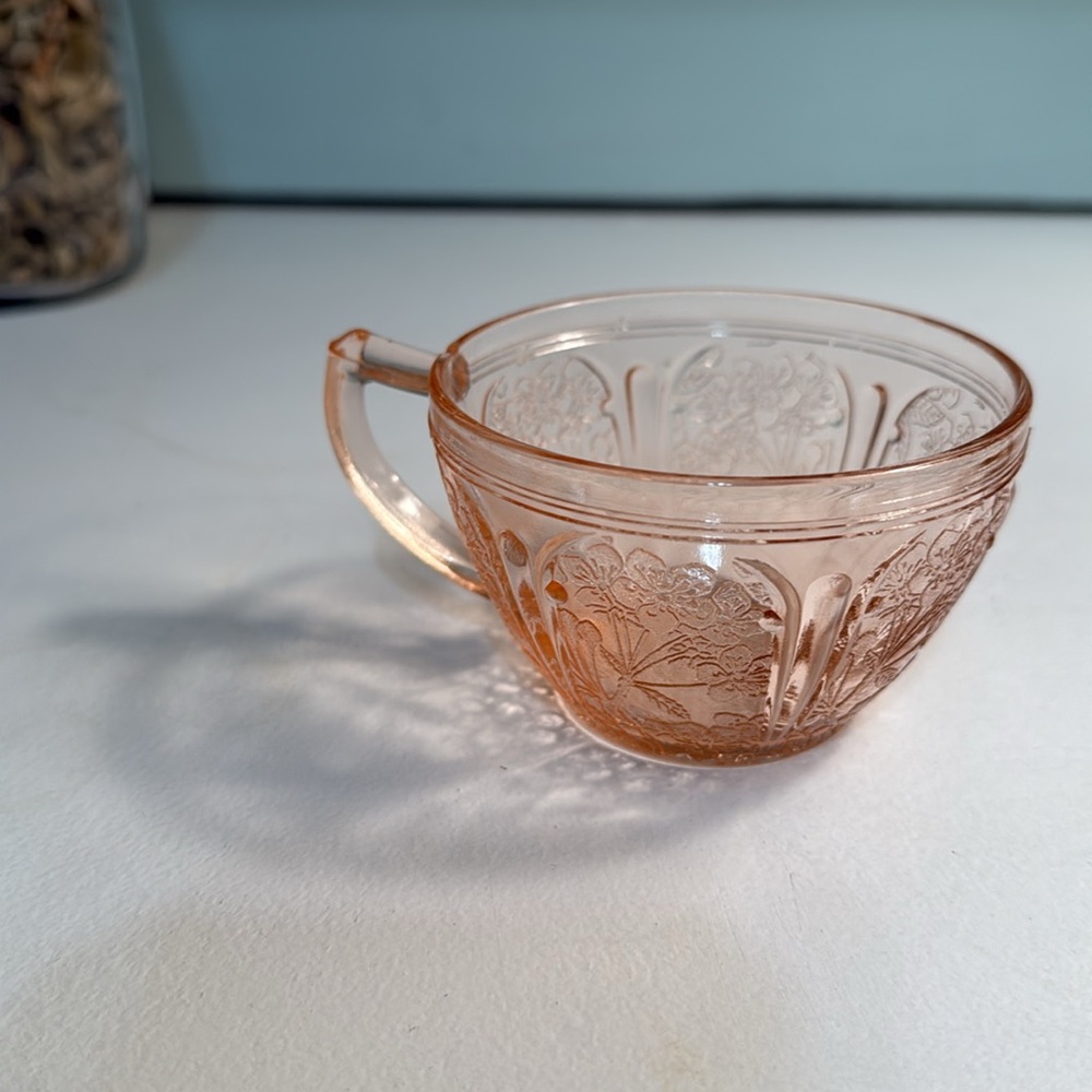 Rare Pink Cherry Blossom Depression tea cup 
PAT. 1935